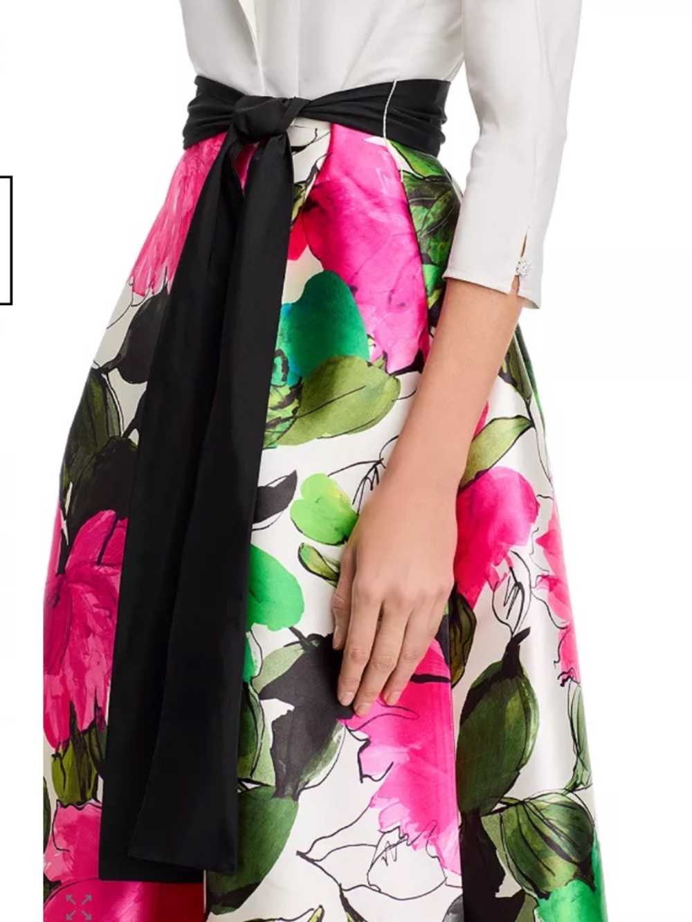 Teri Jon Rickie freeman sz 12 Taffeta shirt dress gown black top floral skirt - Picture 6 of 7